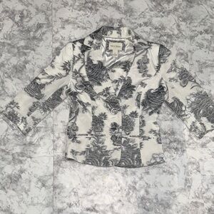 White House Black Market Women's Blazer in Gray and White Floral